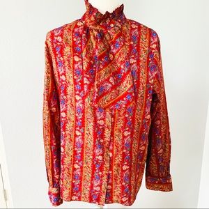 Vintage 80’s Burgundy Floral Secretary Blouse Sz M